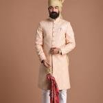 Lucknowi Chikankari Embroidered Peach Color Sherwani | Elegant Ethnic Wear | Jaipurio